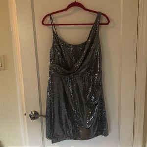 Silver faux wrap mini dress from Express, size L